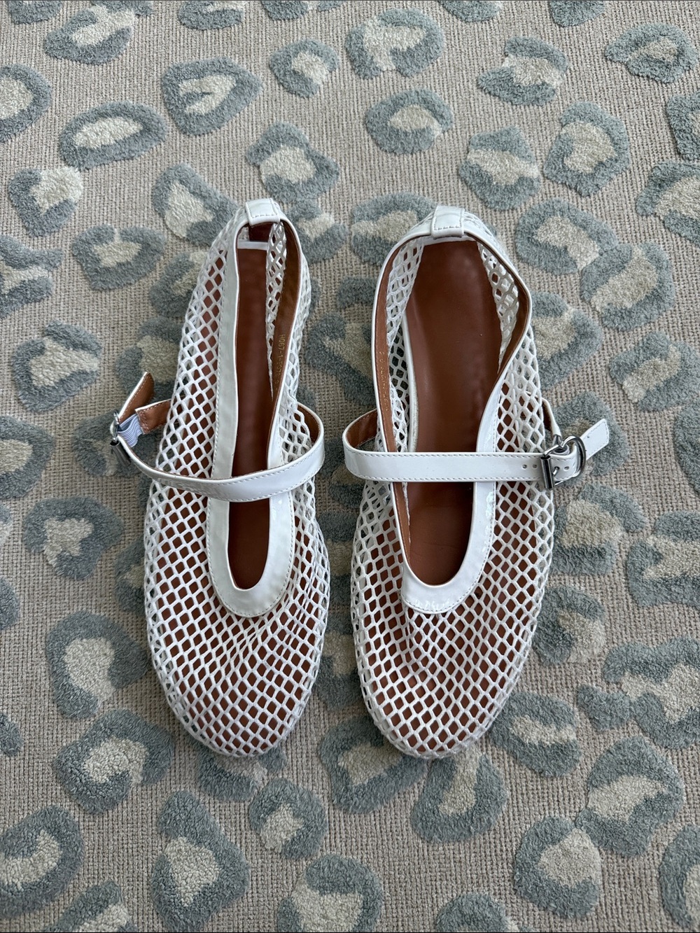 Women’s White Mesh Mary Jane Flats with Buckle Strap